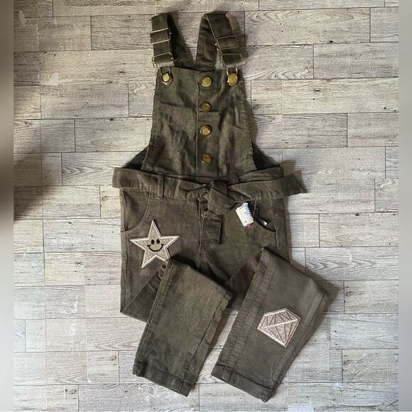 Boutique, Girls, Army Green, Sparkle Patchwork, Skinny Leg Overalls - Picture 2 of 12